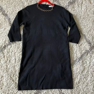 Zara Elegant Gorgeous fit black gold accessory on neckline size USA L w. Sleeve